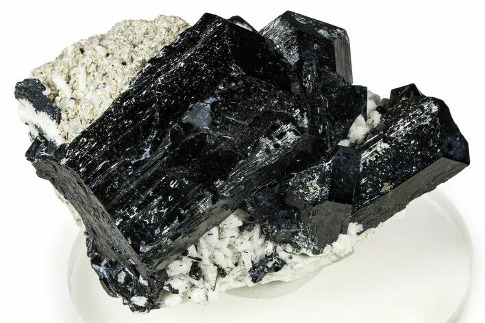Lustrous Black Tourmaline (Schorl) Crystals w/ Feldspar - Namibia #373645